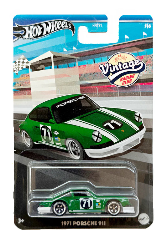 EXCLUSIVES Hot Wheels Premium Vintage Racing Club 1971 Porsche 911 - Green - 2023 Card (With Protector Case)