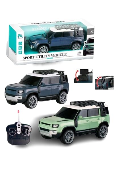 Remote Control Defender 1:16 Scale Model Land Rover Rechargeable Car with Light, Green, Blue