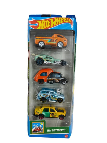 Hot Wheels Car 2024 HW Getaways Pack of 5 (Time Attaxi, Surf Crate, RV There Yet, Surf N Turf, The Vanster) Multi - Color