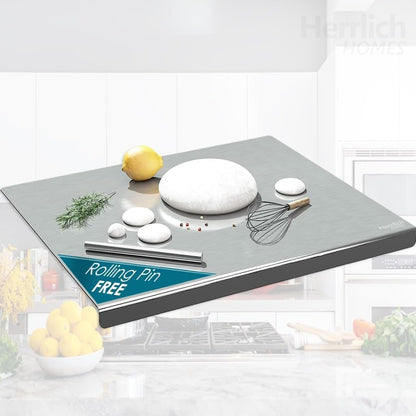 Stainless Steel Chopping Board for Kitchen Non Slip Rust Proof Easy to use Round Edge for Cutting Vegetables, Meat,Fish,Fruits Medium 40 x 32 cm (Chopping Board Lip with Rolling PIN)