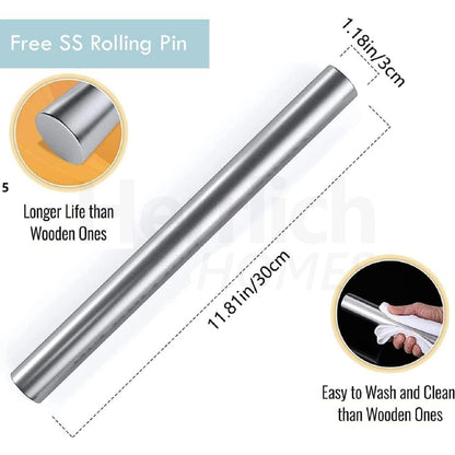 Stainless Steel Chopping Board for Kitchen Non Slip Rust Proof Easy to use Round Edge for Cutting Vegetables, Meat,Fish,Fruits Medium 40 x 32 cm (Chopping Board Lip with Rolling PIN)