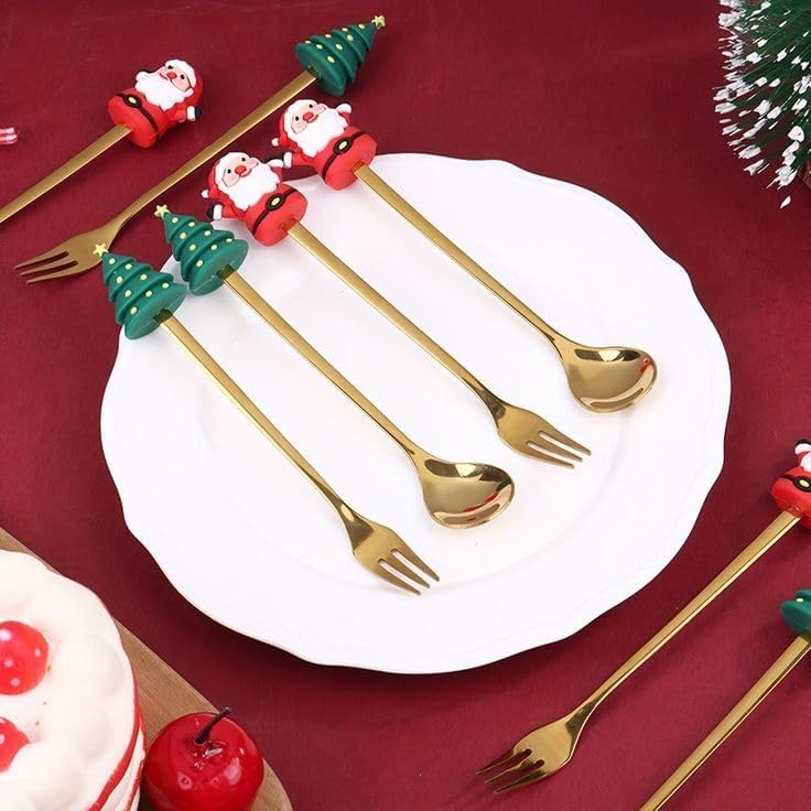 CHRISTMAS SET OF 6 Fork and Spoon gold set