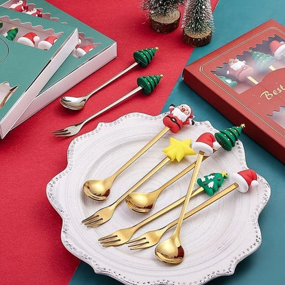 CHRISTMAS SET OF 6 Fork and Spoon gold set