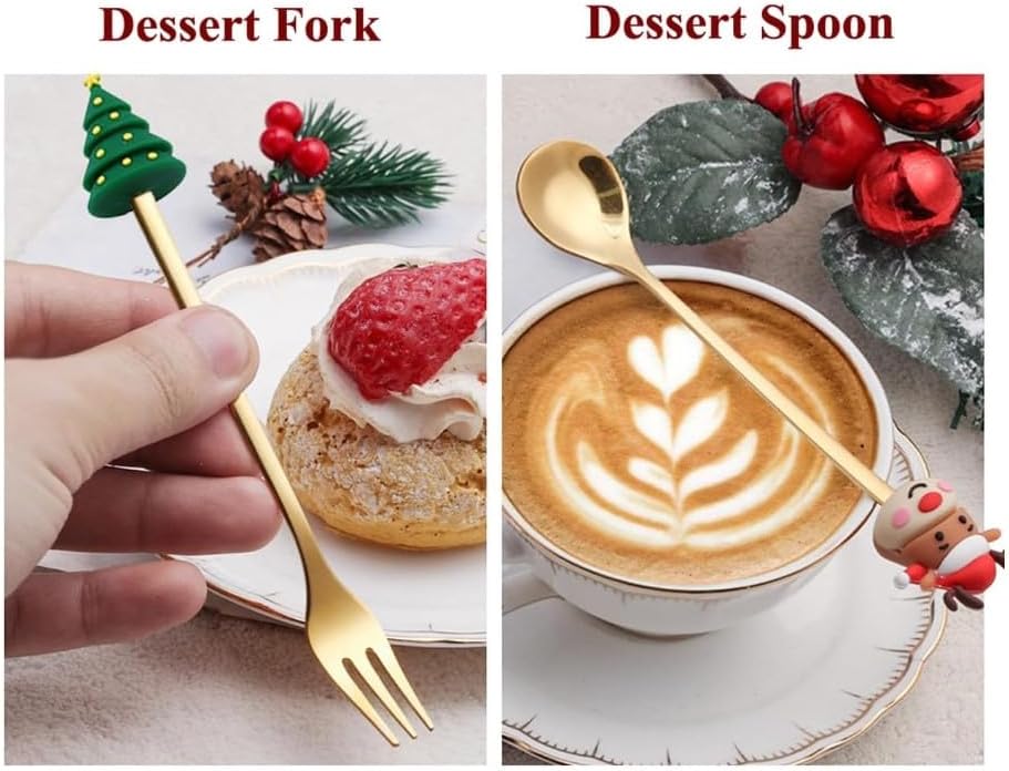 CHRISTMAS SET OF 6 Fork and Spoon gold set