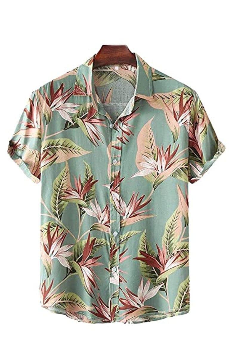 Men's Rayon Tropical Leaf Printed Shirt | Short Sleeve with Spread Collar | Casual, Beach, and Festive Wear Shirt