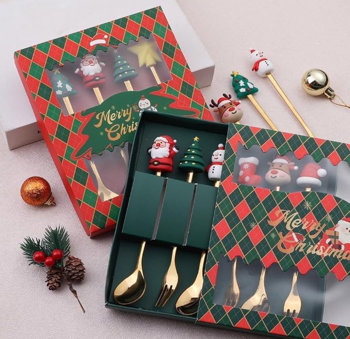 CHRISTMAS SET OF 6 Fork and Spoon gold set