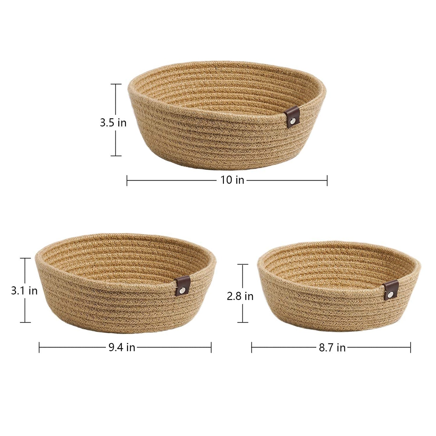 Jute Baskets | Designer Baskets | Storage/Shelves Baskets | Fruit Baskets or clothes (Beige, Set of All 3 Sizes (S,M & L)