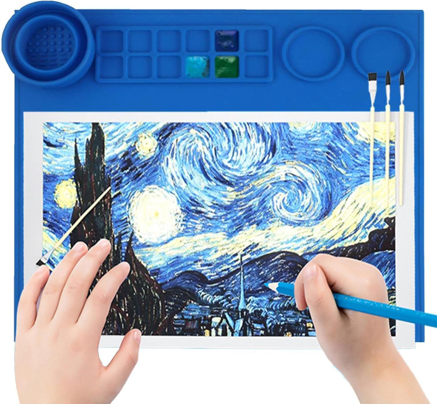 KEETII MART erasable Washable Non Stick Silicone Sheet,Flexible Craft Surface with Color Palette, Heat Resistant Art Mat for Kid, Silicone Painting Mat, Drawing Board