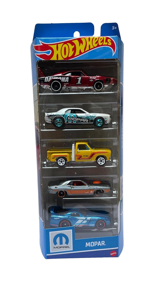 Hot Wheels Car 2024 Mopar Pack of 5 (2008 Dodge Challenger SRT8, 1970 Dodge Hemi Challenger, Dodge Viper GTS R, 1978 Dodge LI'L Red Express Truck, 1969 Dodge Charger Daytona) Multi - Color