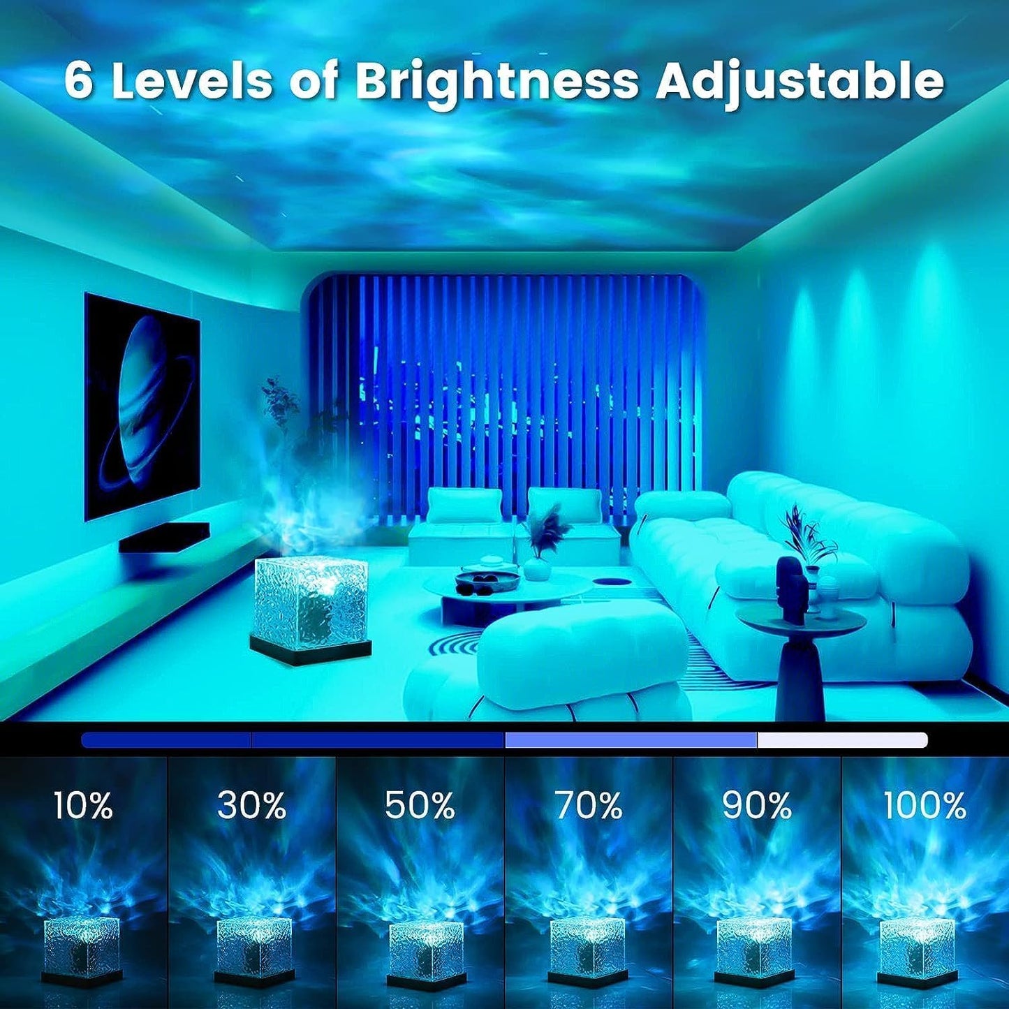 Lights Ocean Wave, 3D Water Wave Effect LED Night Light, Crystal Table Lamp with Remote (Blue)