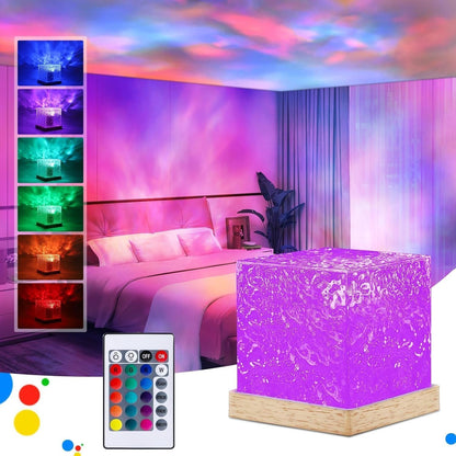 Lights Ocean Wave, 3D Water Wave Effect LED Night Light, Crystal Table Lamp with Remote (Blue)