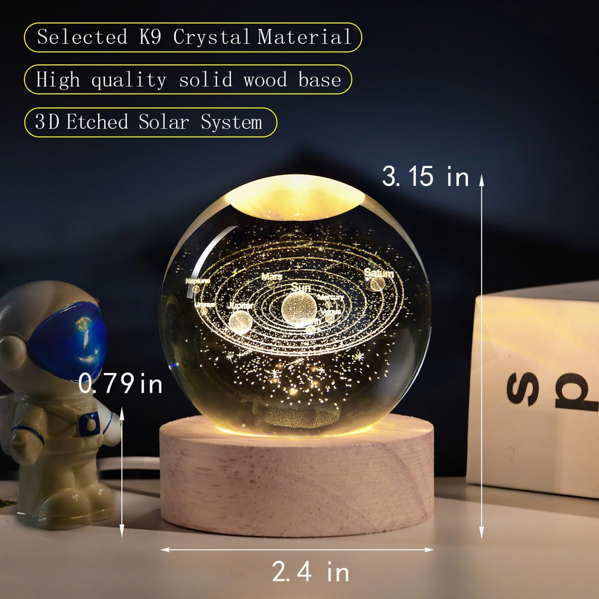 3D Dolphin Crystal Ball Night Light,Dolphin Figurine Lamp,Decorative Glass Sphere Ball Paperweight Crystal Sea Animal Decorations for Home(2.4 in)