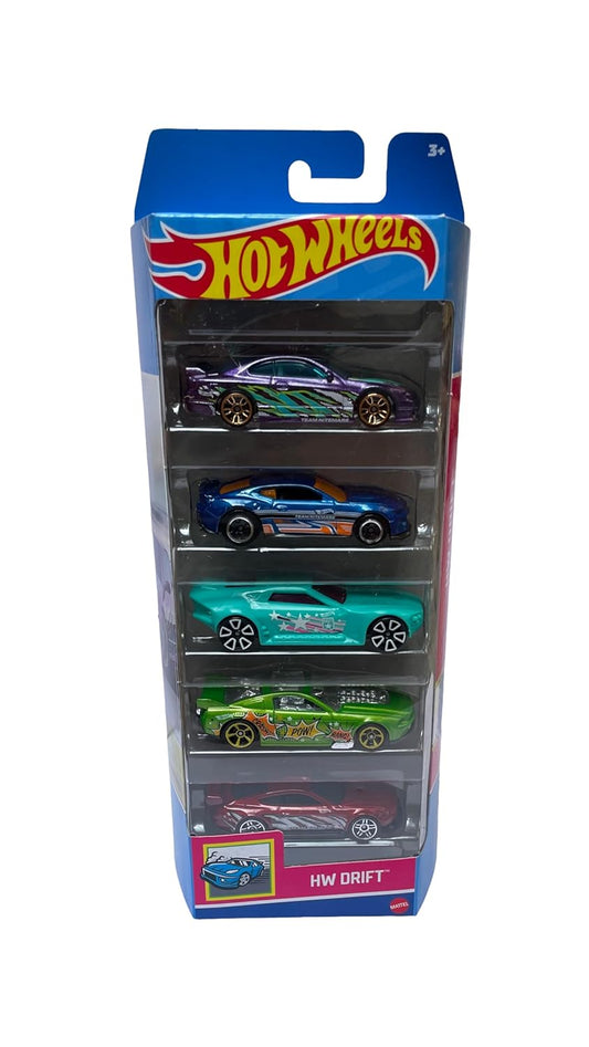 Hot Wheels Car 2024 HW Drift Pack of 5 (13 Ford Mustang GT, 17 Camaro ZL1, Bullet Proof, Custom 18 Ford Mustang GT, Nissan Silvia S15) Multi - Color