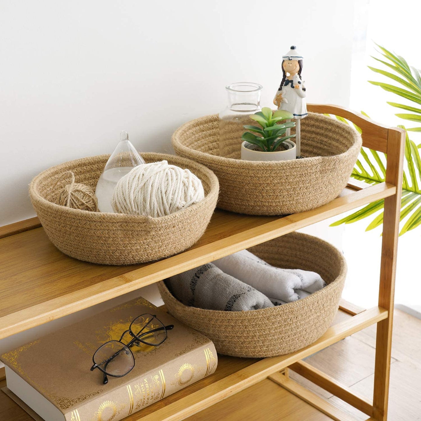 Jute Baskets | Designer Baskets | Storage/Shelves Baskets | Fruit Baskets or clothes (Beige, Set of All 3 Sizes (S,M & L)