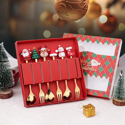 CHRISTMAS SET OF 6 Fork and Spoon gold set