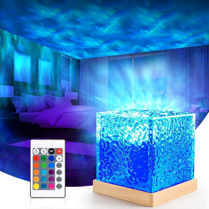 Lights Ocean Wave, 3D Water Wave Effect LED Night Light, Crystal Table Lamp with Remote (Blue)