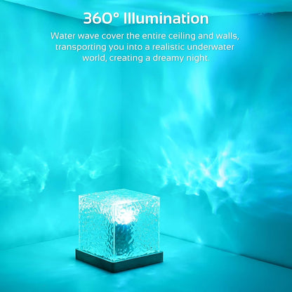 Lights Ocean Wave, 3D Water Wave Effect LED Night Light, Crystal Table Lamp with Remote (Blue)