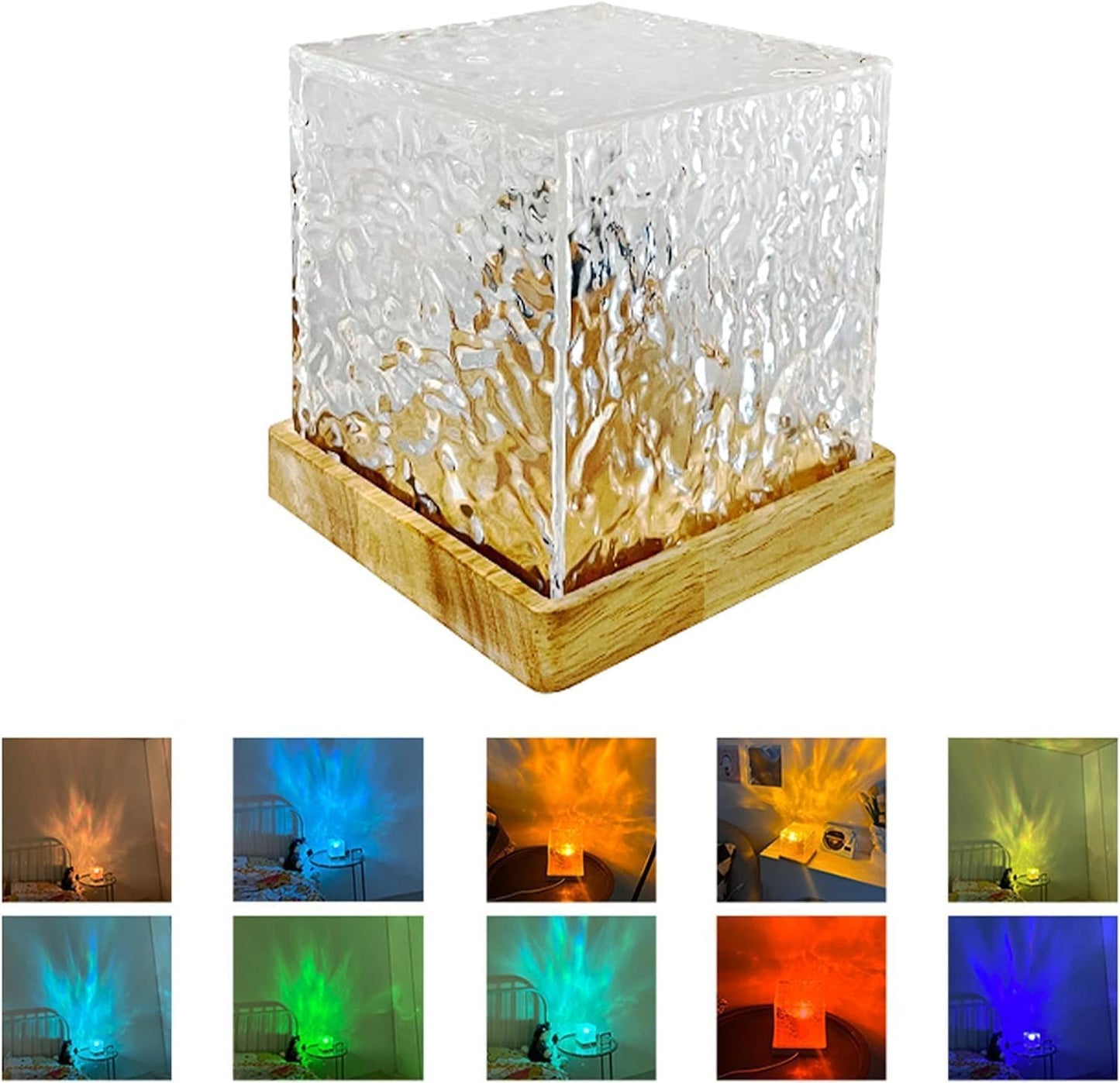 Lights Ocean Wave, 3D Water Wave Effect LED Night Light, Crystal Table Lamp with Remote (Blue)