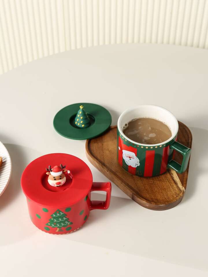 Christmas Ceramic Cup With Silicon lid- 1 pc-