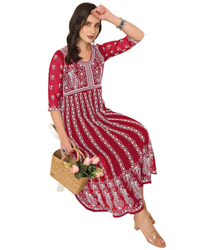 EthnicJunction Women's Lucknowi Chikankari Embroidered Thread Work Georgette Anarkali Kurta