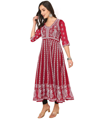 EthnicJunction Women's Lucknowi Chikankari Embroidered Thread Work Georgette Anarkali Kurta