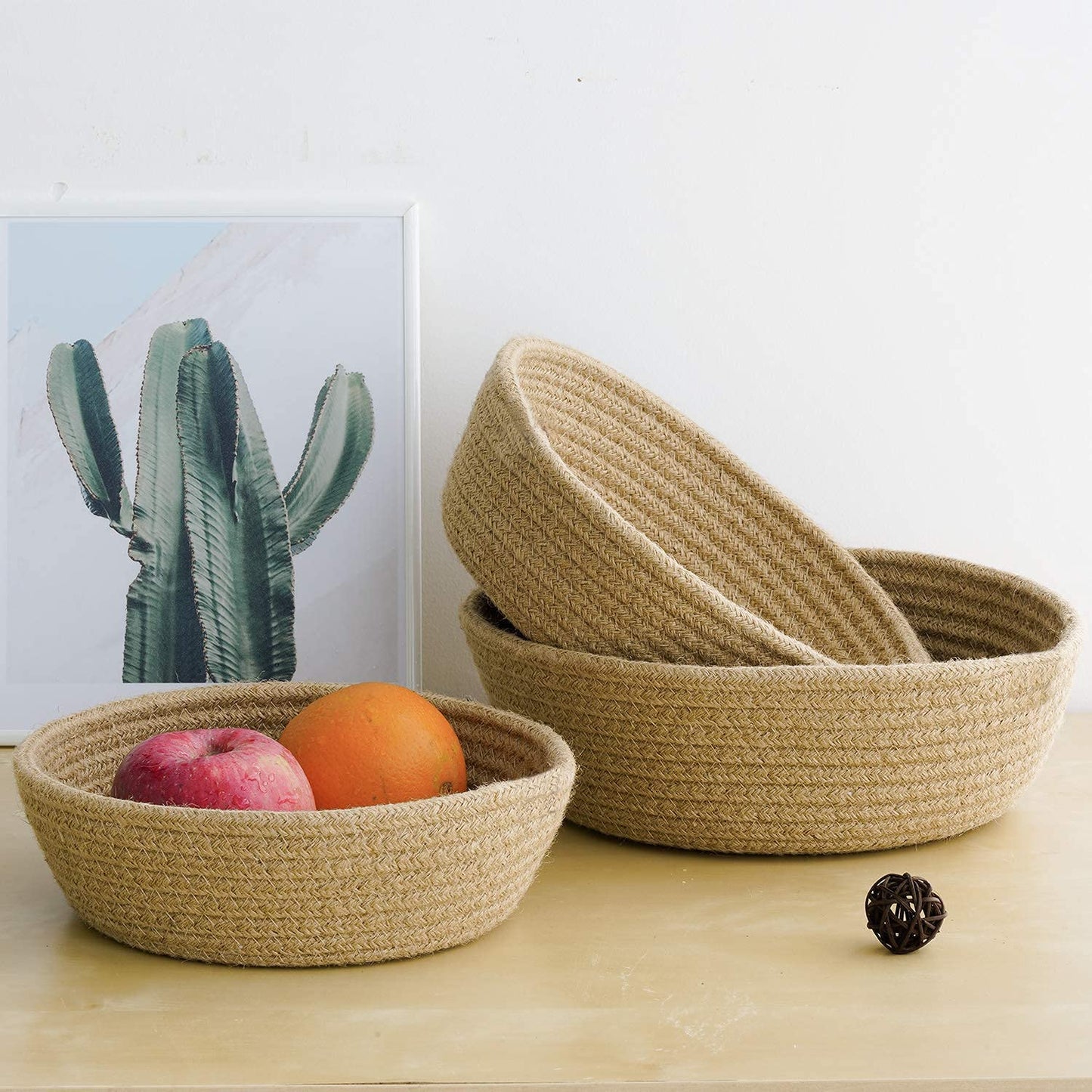 Jute Baskets | Designer Baskets | Storage/Shelves Baskets | Fruit Baskets or clothes (Beige, Set of All 3 Sizes (S,M & L)