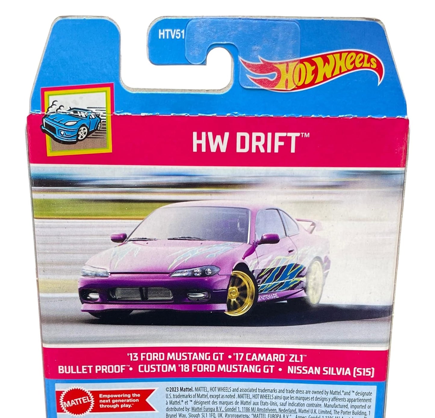 Hot Wheels Car 2024 HW Drift Pack of 5 (13 Ford Mustang GT, 17 Camaro ZL1, Bullet Proof, Custom 18 Ford Mustang GT, Nissan Silvia S15) Multi - Color