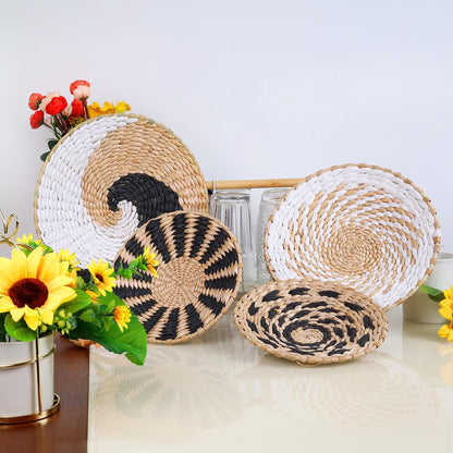 Wall Basket Decor Set of 4, Boho Handcrafted Hanging Woven Wall Decor, Natural Basket Wall Decor For Kitchen Livingroom Or Bedroom, Attached Hooks Easy Hanging Farmhouse & Rustic Wall Decor