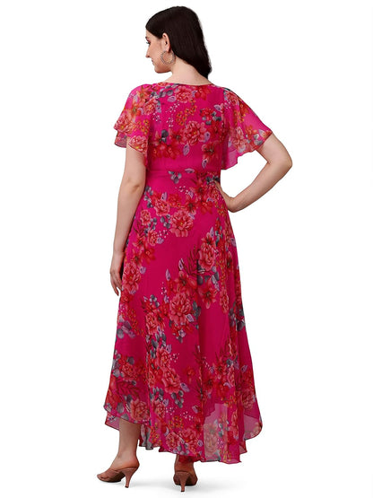 Fashion2wear Women's Georgette Floral Digital Print Short Sleeve Full-Length Fit & Flare Long Gown Dress for Girls (ET-CYWN-E1LE)