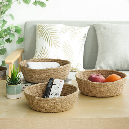 Jute Baskets | Designer Baskets | Storage/Shelves Baskets | Fruit Baskets or clothes (Beige, Set of All 3 Sizes (S,M & L)