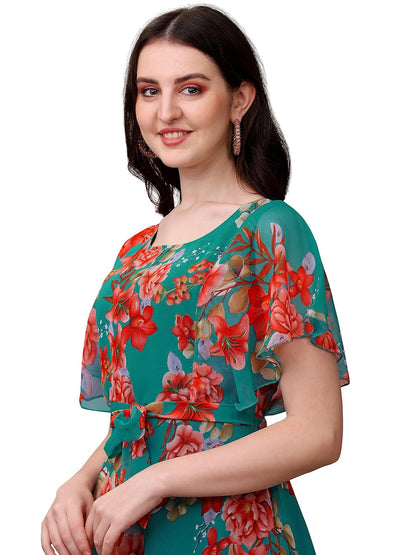 Fashion2wear Women's Georgette Floral Digital Print Short Sleeve Full-Length Fit & Flare Long Gown Dress for Girls (ET-CYWN-E1LE)