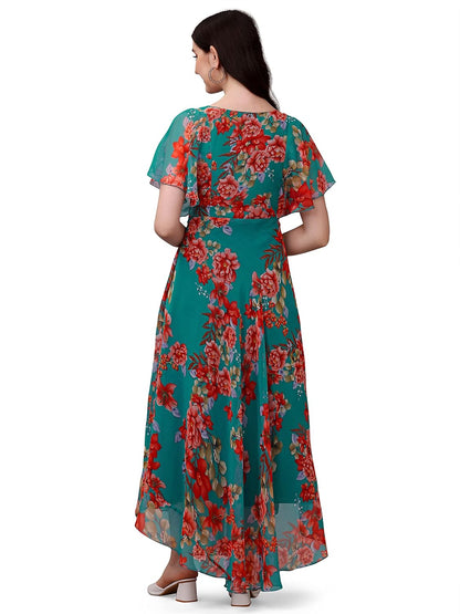 Fashion2wear Women's Georgette Floral Digital Print Short Sleeve Full-Length Fit & Flare Long Gown Dress for Girls (ET-CYWN-E1LE)