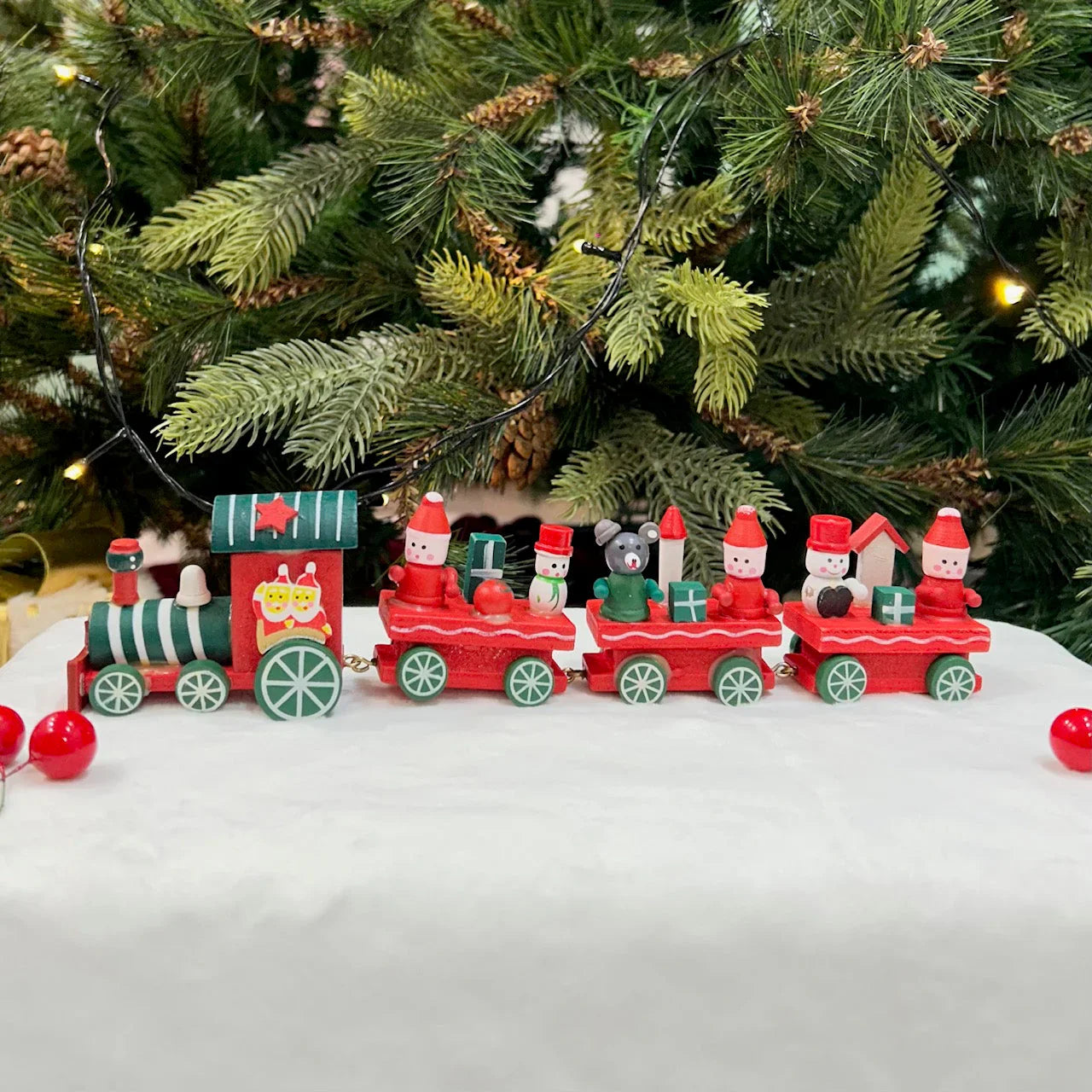 Wooden Christmas train for decoration and gifts