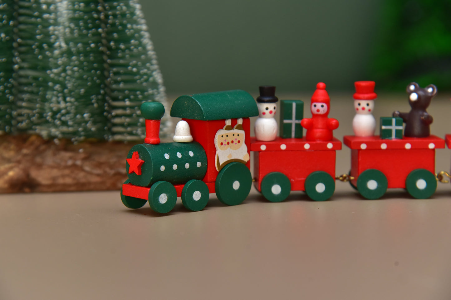 Wooden Christmas train for decoration and gifts