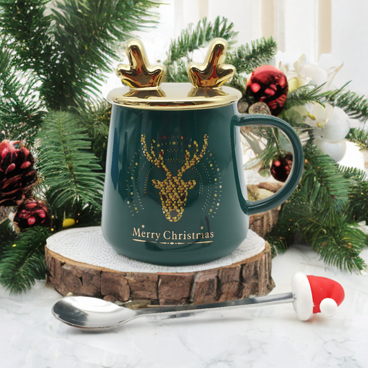 Ceramic Christmas Cup with Lid & Spoon 400 ml