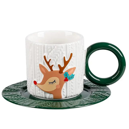 Christmas deer Holiday Mug With Saucer