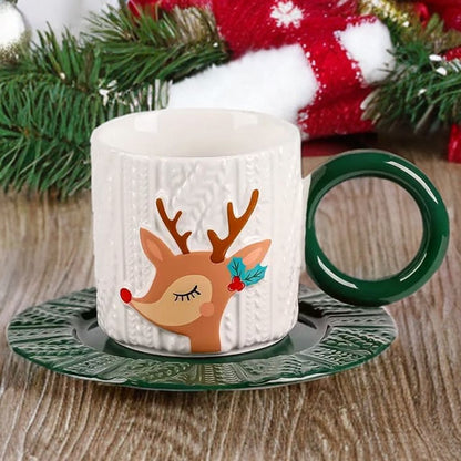 Christmas deer Holiday Mug With Saucer