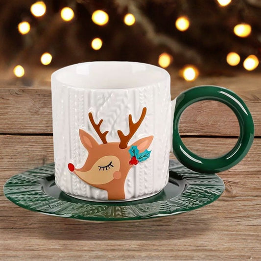 Christmas deer Holiday Mug With Saucer