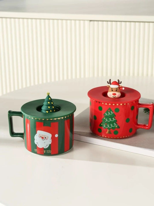 Christmas Ceramic Cup With Silicon lid- 1 pc-