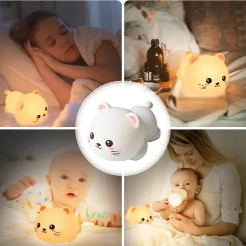 Snoring Cat Cute Silicone Baby Night Light with Touch Sensor, USB Rechargeable Baby Girl Boys Gifts, Xmas Gifts for Toddler Kids