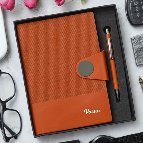 Premium flip lock notebook pen set with name