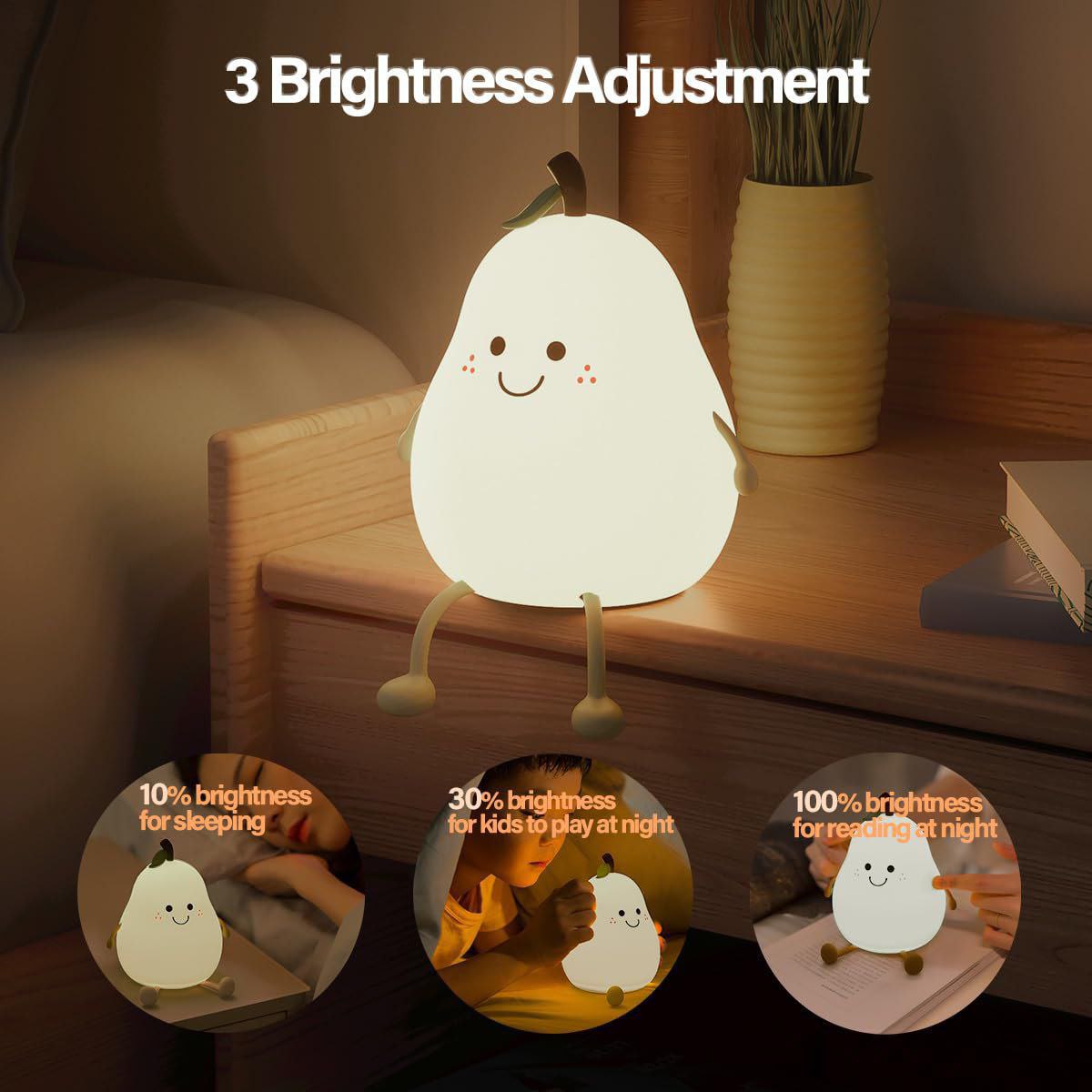 Pear Night Lamp | Pear Night Light | Pear Night Light for Kids |  Silicone Cute Lamp for Nightstand | Dimmable Night Lamp for Bedroom |  Pear Cute Nursery Nightlight Lamp