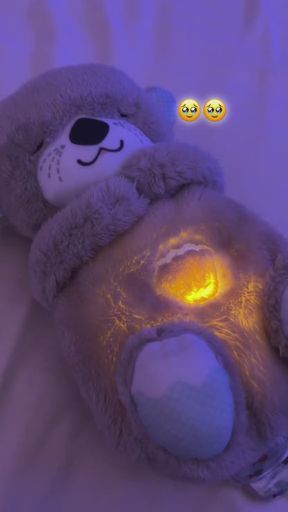 Breathing Teddy Bear | Breathing Otter | Breathing Teddy Bear with Music, Sound, Light and and Breathing Motion | Breathing Teddy Bear Soft Toy for Kids | Pocket Glowing Music Otter | Baby Breathing Otter   BROWN PINK GREY