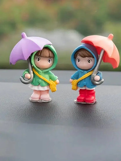 Cute Cartoon couple holding umbrella for car dashboard and home decor