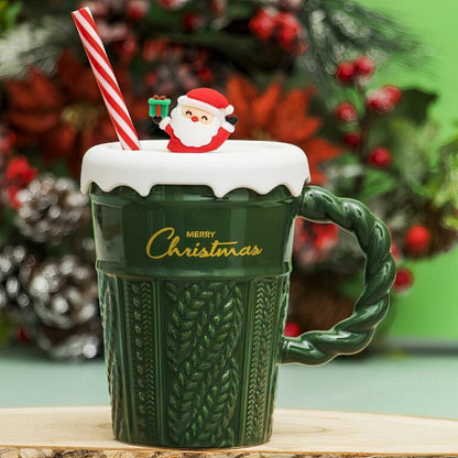 Santa Claus Christmas Mug with lid straw